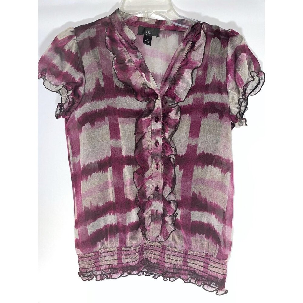 IZ Byer California Women’s Blouse Size Small Pullover Short Sleeve Ruffle